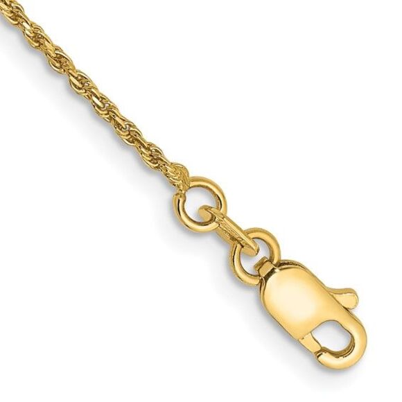14k Yellow Gold 10in 1.15mm Diamond-cut Machine Made Rope Lobster Clasp Anklet